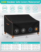 Sofa Cover, Black Waterproof 600D Oxford, 90 x 36 x 33 Inch