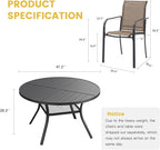 VICLLAX Patio Table and Chair Set of 6, All Weather Metal Round Outdoor Dining Furniture Set-47 Round Outdoor Table and Chairs, Black Tabletop