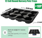12 Cell Round Nursery Pots Trays Thickened Durable Seedling Pots Shuttle Carrying Trays for Holding 4 inch Nursery Pots (16.85" × 12.6", 10-Pack)