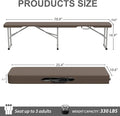 Folding Bench, 6 ft Brown Plastic Outdoor Seat with Handle, 2 Pack