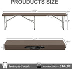 Folding Bench, 6 ft Brown Plastic Outdoor Seat with Handle, 2 Pack