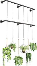 Plant Haning Rod, 2 Pack Hanging Planters for Indoor Plants with 6 Chains, Wall Plant Hanging Bar for Window Celling, 65.7 Inch, Metal Black, Pots Not Included