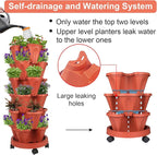 GameXcel Vertical Planter 6 Tier Stackable Planters Garden Planters Strawberry Herb Flower and Vegetable Planter Indoor Outdoor Gardening Pots with Removable Wheels and Tools 2-Pack