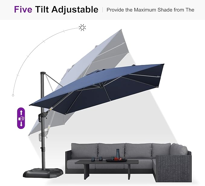 PURPLE LEAF 10'×10' Patio Umbrella with Base and Cover Outdoor Umbrella Large Cantilever Umbrella Windproof Offset Heavy Duty Sun for Garden Deck Pool Patio Navy Blue