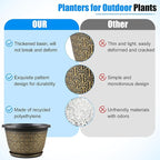4 Pack 12 Inch Plant Pots,Large-Plant-Flower-Planters-Plastic, Flower Pots Outdoor Indoor with Drainage Holes & Trays, Retro Antique Imitation Decorative Garden Sets for Houseplants
