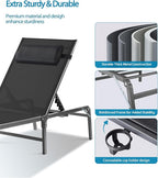 Foldable Chaise Lounge Chair with Cup Holder, Assemble-Free Outdoor Lounge Chair with Detachable Pillow and 6 Adjustable Backrest, Patio Lounge Chair for Outside Poolside Beach Pool, Black