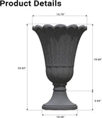 23" Tall Planters for Outdoor Plants Set of 2, Planter with Drainage Holes and Petal Design, Large Outdoor Planters for Porch, Garden, Indoor, Black