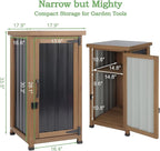 Small Outdoor Storage Cabinet Waterproof with Metal Top, Wood & Metal Outside Potting Bench Table Tool Organizer with Adjustable Shelf for Patio Backyard Garden