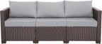 Rattaner Patio Furniture 3 Seat Sofa Outdoor Furniture Outdoor Couch Deep Seat High Backrest with Waterproof Cover Anti-Slip Cushions with Waterproof Cover, Light Grey