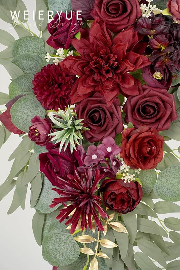 Artificial Flowers Wedding Arch Swag Kit, Wine Red, 3 Pieces