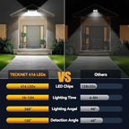 TECKNET 461 LED Solar Powered Outdoor Lights, 270° Angle & 3 Lighting Modes Motion Sensor Light Outdoor, Security Solar Lights Waterproof - 2 Pack, White, Cold Light