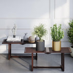 Modern Outdoor Plant Stand for Indoor Corner, Foldable Metal Plant Display Shelf for Multiple Pots,Mid Century Slatted Bench for Garden, Patio Load Bearing 330 lbs 26" L x 10.4" H x 8.6" W 2 Pack Coffee