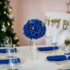 Artificial Flower Balls, Royal Blue Silk Roses, 3-in-1 Centerpiece