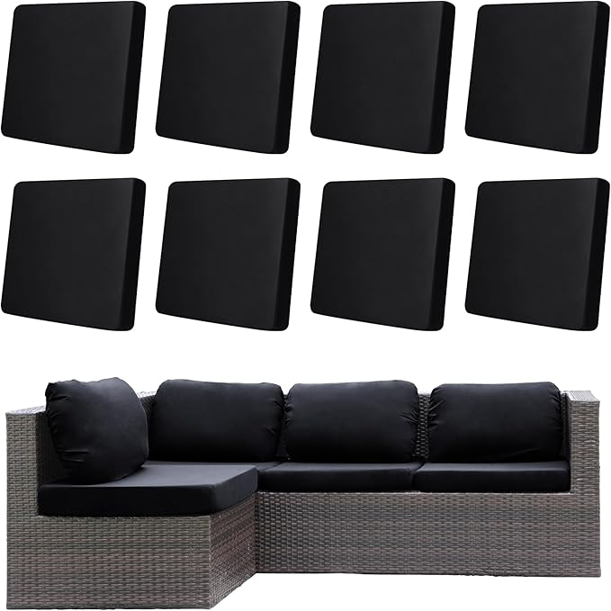 Outdoor Cushion Covers, 8 Pack Black Stretch Fit for Patio Furniture