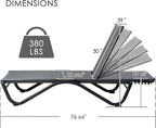Kozyard Outdoor Chaise Lounge Chair, Full Flat Adjustable Patio Lounger with Aluminum Frame & Resin Legs, Textilene Fabric for Poolside, Backyard & Beach (Gray, 2Chairs)