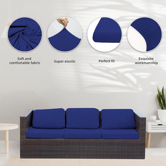 Cushion Covers 8 Pack, Lake Blue Stretch Microfiber Sofa Slipcovers