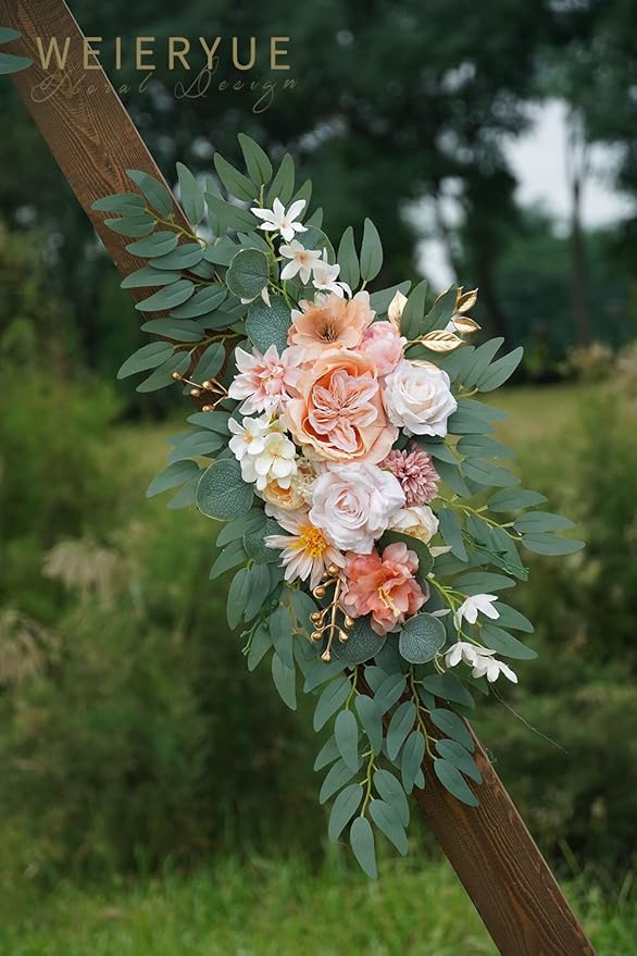 Artificial Flower Swags Set of 2, Coral Pink Silk Blend Wedding Arch Decor