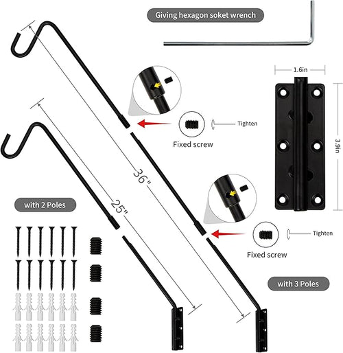 2 Pack Heavy Duty Deck Hook, 25 Inch or 36 Inch Wall – 25in