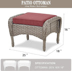 Belord Outdoor Ottomans for Patio Foot Rest - 25 Inch PE Wicker Foot Stool Set of 2 with Removable Cushions for Patio Furniture Sets,All Weather Rattan Ottoman for Balcony Deck Backyard Brown