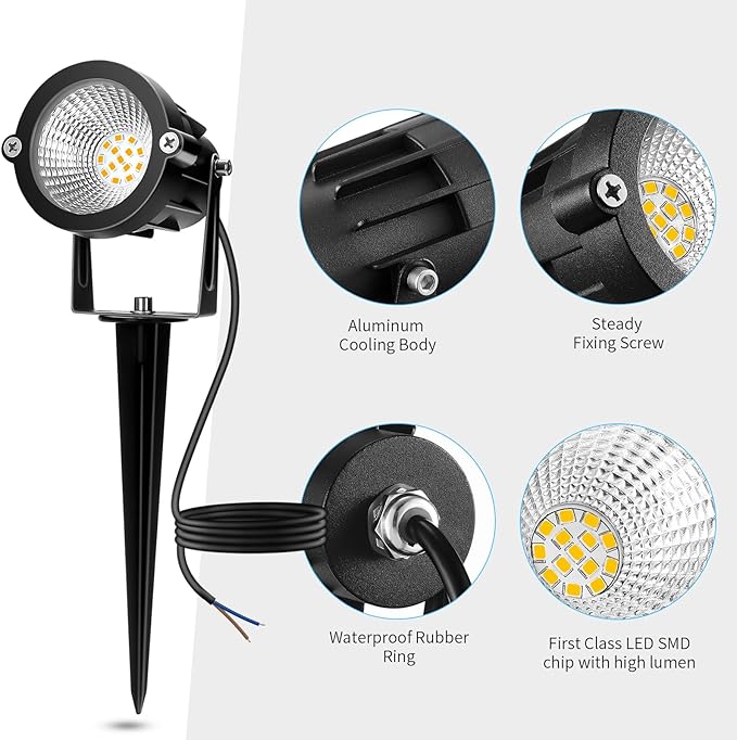 Low Voltage Landscape Lights, 10W 12/24V 2700K Warm White Landscape Lighting, IP65 Waterproof Outdoor LED Spotlight for Garden Yard Tree, 2 Pack with Connectors