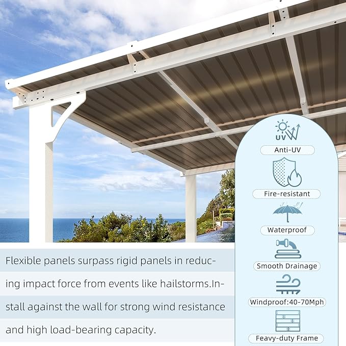 AECOJOY 20' x 10' White Gazebo Outdoor Pergola for Patio, 10x20 Large Wall-Mounted Hard Top Lean to Metal Gazebo Shelter Pergolas and Gazebos Clearance with Patio Roof, Heavy Duty Awnings for Backyard