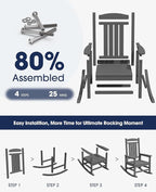 KINGYES Oversized Outdoor Rocking Chair Set of 4, High Density Polyethylene Patio Rocking Chairs with 330lbs Support for Adults, Gray