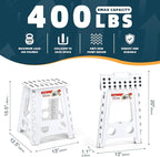 ACSTEP Folding Step Stool 16 Inch Heavy Duty Step Stool Foldable for Adults and Kids, Collapsible Stepping Stool with Handle, Non Slip Folding Stools for Kitchen Hold Up to 400lbs (White 1PC)