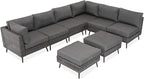 LAUSAINT HOME 8 Piece Outdoor Sectional Sofa PE Rattan Patio Conversation Sets, All Weather Patio Furniture Set with Thick Cushions for Garden, Poolside, Backyard (Grey)