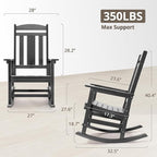LUE BONA Outdoor Rocking Chairs Set, 3-Piece, HDPS Poly Porch Rockers with Table, Plastic Weather Resistant Rocking Chair Set for Outdoor Indoor, Garden, Backyard, 350lb, Gray Chairs+Table