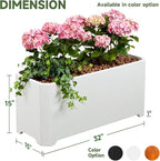 Steel Planter Box-32"x15"x15"-Rectangular Planters for Outdoor Plants, White Matel Planter Box Raised Support Feet for Patio, Deck, Garden, Yard, Drain Holes, Easy Assembly