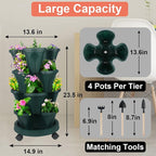 DUNCHATY Stackable Planter, Vertical Garden Planter with Wheels and Tools, Self Watering Strawberry Planter Indoor/Outdoor 4 Tier Herb Planter Pots for Growing Vegetables and Succulents,Pine Green