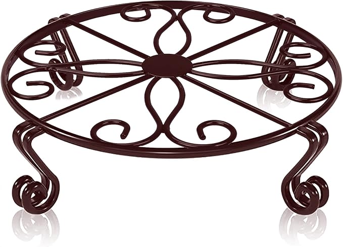 Brown Plant Stand for Flower Pot Heavy Duty Potted Holder Indoor Outdoor Metal Rustproof Iron Garden Container Round Supports Rack for Planter Bronze, Pumpkin Stand Outdoor