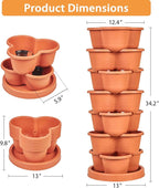 VECELO 7 Tier Vertical Garden Planter, Self Watering Stackable Planters with Wheels for Strawberries, Herbs, Flowers, Vegetables, Red