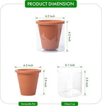 D'vine Dev 6 Inch Design Self Watering Pot for Indoor Plants, Terracotta Planter with Cylinder Glass Cup, 37-X-B-1