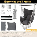 Hammock Chair in Dark Grey with Steel Spreader Bar, 2 Cushions, 450 lb Max