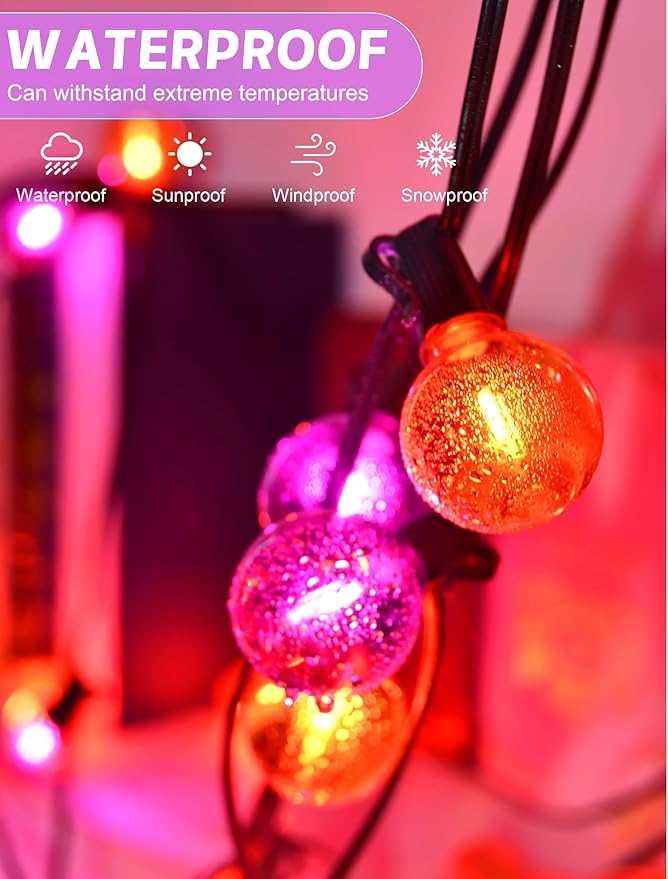 String Lights, 25 FT G40 LED Globe Lights with Orange and Purple Bulbs