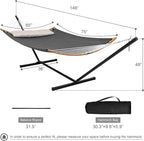 Double Hammock with Stand, Quick Dry Hammock with 12FT Stand for Outside, Poolside, 450 Lbs Capacity, Dark Grey