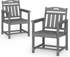 Patio Chairs Set of 2, HDPE Outdoor Dining Chairs with Wide Seat, All Weather Oversized Porch Chair for Garden, Backyard, Deck - Grey