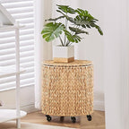 Wimarsbon Round Pouf Ottomans, Handwoven Natural Water Hyacinth Seagrass Pouffe,Outdoor Rattan Stool Accent Seat, Bohemian Coastal Home Decor (Storage Ottoman - Natural Water Hyacinth Braid)