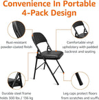 Amazon Basics Comfortable Vinyl-Padded Metal Steel Folding Chairs for Events, Easy to Fold and Store, Black, 4-Pack