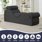 ijuicy Sleek Chaise Lounge Chair for Exercise, Indoor Lounger with Headrest, Waist Cushion, Movable Footrest, Side Pockets, Non-Slip Bottom, High Density Sponge, Dark Grey