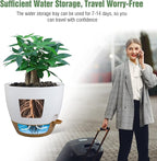 12inch 2Pack Large Self Watering Planters, Plastic Plant Pots with 60oZ Removable Deep Reservoir and Multi Mesh Drainage Holes for Indoor Outdoor Garden Plants and Flowers, White with Brown
