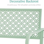 Best Choice Products Outdoor Bench 2-Person Metal Steel Benches Furniture for Garden, Patio, Porch, Entryway w/Geometric Backrest, 790lb Capacity - Mint Green