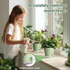 6 inch Self Watering Pots for Indoor Outdoor Plants, 6 Pack Flower Plant Pots with Drainage Holes and Clear Reservoirs, Visible Water Level, Plastic Planters with Wicking Rope, Green