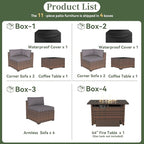 Aoxun 11 Piece Patio Furniture Set with 44” Fire Pit Table Wicker Rattan Outdoor Sectional Sofa Set with Coffee Table and Thickened Cushions, Gray (Waterproof Cover Included)