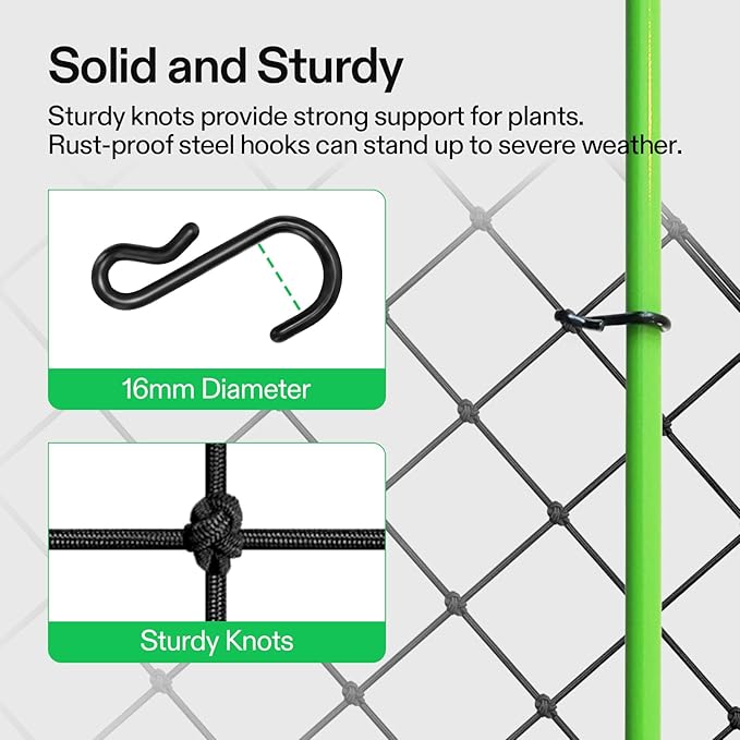 VIVOSUN 5 x 5Ft. Elastic Trellis Netting with 4 Hooks for Climbing Plants, Vegetables, Fruits, and Flowers, 2-Pack