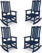 Oversized Rocking Chair Set of 4, Outdoor Rocking Chair for Adults, All Weather Resistant Porch Rocker for Lawn Garden, Navy Blue