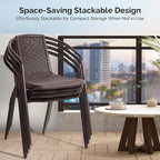 VINGLI PE Rattan Outdoor Dining Chairs Set of 1, Plastic Stackable Patio Chairs for Indoor, Porch, Restaurant, Garden, Brown