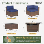 Aoxun 15 Piece Patio Furniture Set with 44” Fire Pit Table Wicker Rattan Outdoor Sectional Sofa Set with Coffee Table and Thickened Cushions, Blue (Waterproof Cover Included)