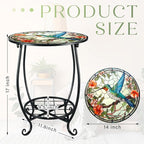 Outdoor Side Table Round Small Mosaic Patio Accent Indoor End Plant Coffee Tea Table for Yard Patio Porch Garden Living Room, Bedroom(Hummingbird A Style,14 Inch)